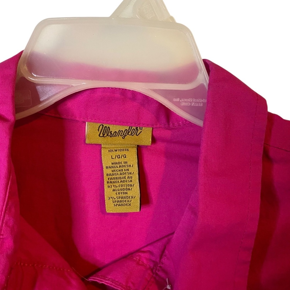 Wrangler Womens Western Snap Button Long Sleeve Shirt Hot Pink Large Cowgirl - Picture 2 of 4